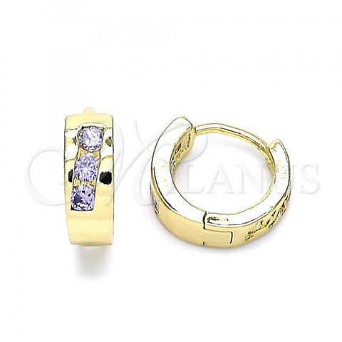 Oro Laminado Huggie Hoop, Gold Filled Style with Amethyst Cubic Zirconia, Polished, Golden Finish, 02.210.0641.2.12