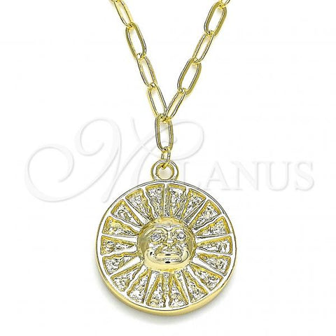 Oro Laminado Pendant Necklace, Gold Filled Style Sun Design, with White Micro Pave, Polished, Golden Finish, 04.60.0018.18
