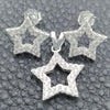 Sterling Silver Earring and Pendant Adult Set, Star Design, with White Cubic Zirconia, Polished, Silver Finish, 10.398.0028