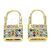 Oro Laminado Small Hoop, Gold Filled Style Lock Design, with Multicolor Micro Pave, Polished, Golden Finish, 02.210.0528.1.12
