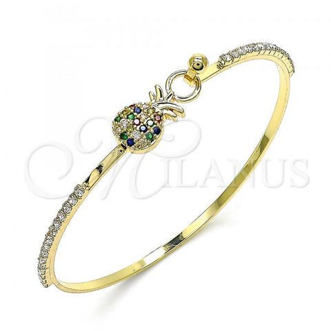 Oro Laminado Individual Bangle, Gold Filled Style Pineapple Design, with Multicolor Micro Pave and White Crystal, Polished, Golden Finish, 07.193.0034.1.04