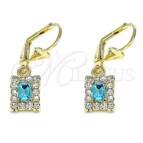 Oro Laminado Leverback Earring, Gold Filled Style with Blue Topaz and White Crystal, Polished, Golden Finish, 02.122.0117.8