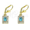 Oro Laminado Leverback Earring, Gold Filled Style with Blue Topaz and White Crystal, Polished, Golden Finish, 02.122.0117.8