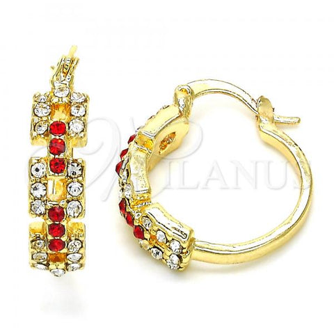 Oro Laminado Small Hoop, Gold Filled Style with Garnet and White Crystal, Polished, Golden Finish, 02.100.0073.1.20