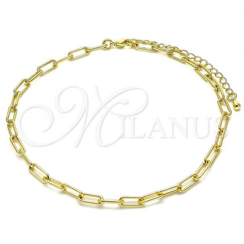 Oro Laminado Fancy Anklet, Gold Filled Style Paperclip Design, Polished, Golden Finish, 03.341.0049.10