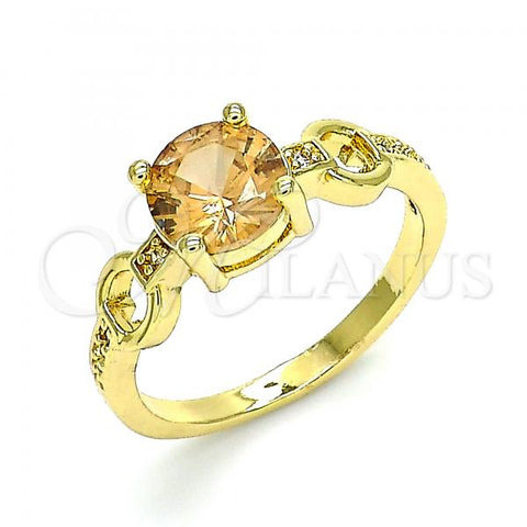 Oro Laminado Multi Stone Ring, Gold Filled Style with Dark Champagne and White Cubic Zirconia, Polished, Golden Finish, 01.284.0053.1.09