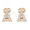 Sterling Silver Stud Earring, Eiffel Tower Design, with White Cubic Zirconia, Polished, Rose Gold Finish, 02.336.0164.1