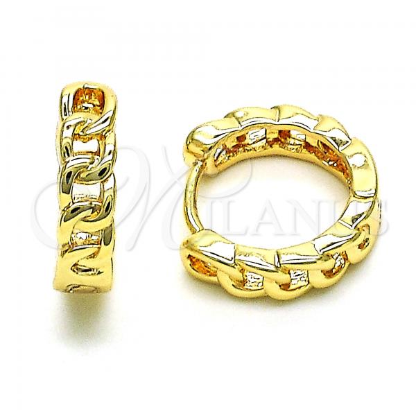 Oro Laminado Huggie Hoop, Gold Filled Style Curb Design, Polished, Golden Finish, 02.195.0158.16