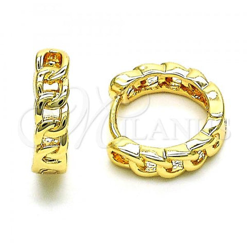 Oro Laminado Huggie Hoop, Gold Filled Style Curb Design, Polished, Golden Finish, 02.195.0158.16