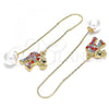 Oro Laminado Threader Earring, Gold Filled Style Elephant Design, with Multicolor Crystal, Polished, Golden Finish, 02.380.0032.1