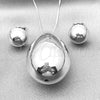 Rhodium Plated Earring and Pendant Adult Set, Chunky and Ball Design, Polished, Rhodium Finish, 10.417.0011