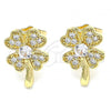 Oro Laminado Stud Earring, Gold Filled Style Four-leaf Clover Design, with White Micro Pave, Polished, Golden Finish, 02.210.0426
