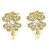 Oro Laminado Stud Earring, Gold Filled Style Four-leaf Clover Design, with White Micro Pave, Polished, Golden Finish, 02.210.0426
