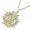 Oro Laminado Pendant Necklace, Gold Filled Style Guadalupe Design, with White Micro Pave, Polished, Golden Finish, 04.284.0036.20