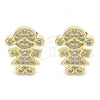 Oro Laminado Stud Earring, Gold Filled Style Little Girl Design, with White Micro Pave, Polished, Golden Finish, 02.156.0419