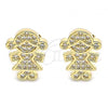 Oro Laminado Stud Earring, Gold Filled Style Little Girl Design, with White Micro Pave, Polished, Golden Finish, 02.156.0419