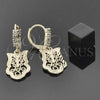 Oro Laminado Dangle Earring, Gold Filled Style with White Cubic Zirconia, Diamond Cutting Finish, Golden Finish, 5.109.009