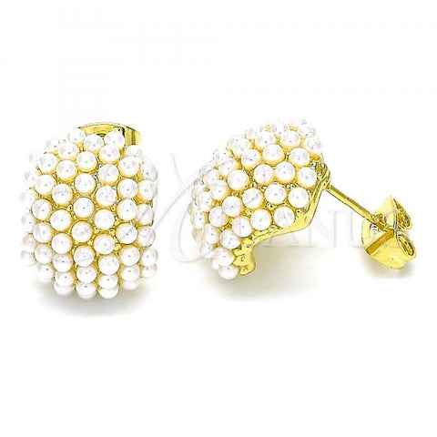 Oro Laminado Stud Earring, Gold Filled Style Chunky Design, with Ivory Pearl, Polished, Golden Finish, 02.379.0004