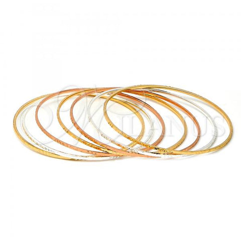 Gold Plated Semanario Bangle, Diamond Cutting Finish, Tricolor, 03.08.0124.06 (02 MM Thickness, Size 6 - 2.75 Diameter)
