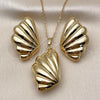Oro Laminado Earring and Pendant Adult Set, Gold Filled Style Shell and Hollow Design, Polished, Golden Finish, 10.282.0013