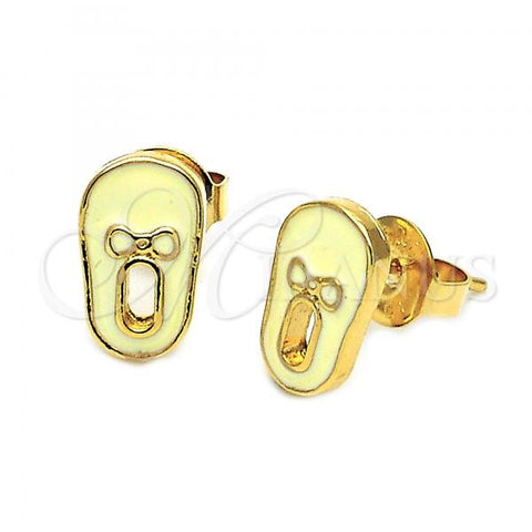 Oro Laminado Stud Earring, Gold Filled Style Shoes Design, White Enamel Finish, Golden Finish, 02.64.0229 *PROMO*