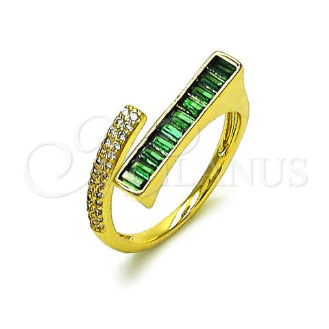 Oro Laminado Multi Stone Ring, Gold Filled Style Baguette Design, with Green Cubic Zirconia and White Micro Pave, Polished, Golden Finish, 01.196.0015