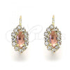 Oro Laminado Leverback Earring, Gold Filled Style Leaf Design, with Rose and White Crystal, Polished, Golden Finish, 02.122.0082.8