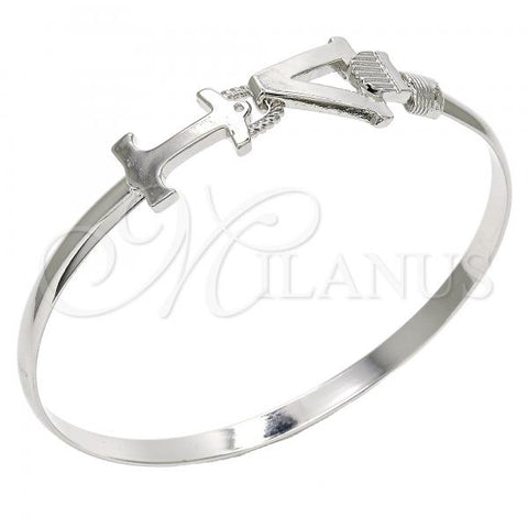Rhodium Plated Individual Bangle, Anchor and Twist Design, Polished, Rhodium Finish, 07.192.0011.1.06 (05 MM Thickness, Size 6 - 2.75 Diameter)
