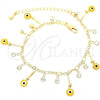 Oro Laminado Charm Bracelet, Gold Filled Style Evil Eye Design, with White Cubic Zirconia, Yellow Resin Finish, Golden Finish, 03.63.0180.08