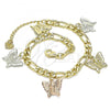 Oro Laminado Charm Bracelet, Gold Filled Style Butterfly Design, Polished, Tricolor, 03.351.0121.08