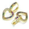 Oro Laminado Huggie Hoop, Gold Filled Style Heart Design, with Multicolor Micro Pave, Polished, Golden Finish, 02.210.0449.2.15