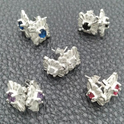 Sterling Silver Stud Earring, Flower Design, with White Cubic Zirconia, Polished, Silver Finish, 02.398.0005