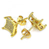 Oro Laminado Stud Earring, Gold Filled Style with White Micro Pave, Polished, Golden Finish, 02.342.0032