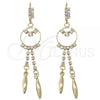 Oro Laminado Long Earring, Gold Filled Style with White Cubic Zirconia, Polished, Golden Finish, 5.100.004