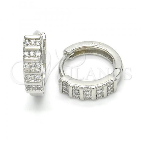 Sterling Silver Huggie Hoop, with White Micro Pave, Polished, Rhodium Finish, 02.175.0175.15