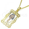 Oro Laminado Pendant Necklace, Gold Filled Style Divino Niño Design, Polished, Tricolor, 04.106.0059.20
