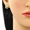 Oro Laminado Stud Earring, Gold Filled Style Tree Design, with White Micro Pave, Polished, Golden Finish, 02.342.0125