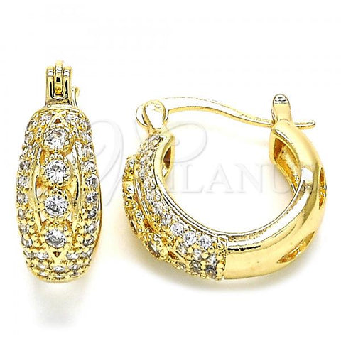 Oro Laminado Small Hoop, Gold Filled Style with White Cubic Zirconia, Polished, Golden Finish, 02.210.0298.15