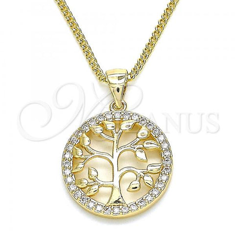 Oro Laminado Pendant Necklace, Gold Filled Style Tree Design, with White Micro Pave, Polished, Golden Finish, 04.156.0310.20