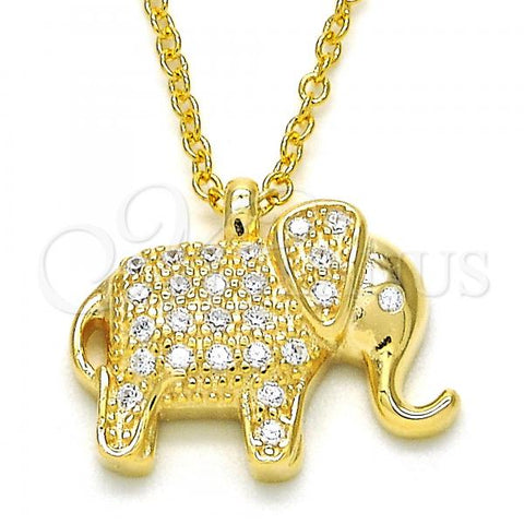 Sterling Silver Pendant Necklace, Elephant Design, with White Cubic Zirconia, Polished, Golden Finish, 04.336.0123.2.16