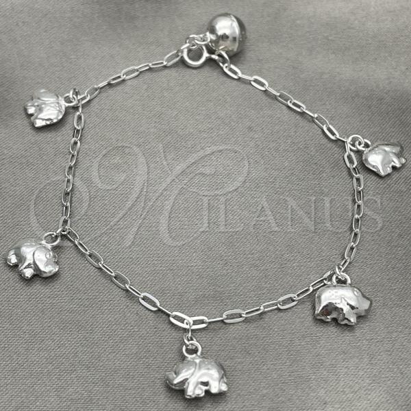 Sterling Silver Charm Bracelet, Elephant Design, Polished, Silver Finish, 03.397.0008.07