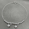 Sterling Silver Charm Bracelet, Star Design, Polished, Silver Finish, 03.409.0001.07