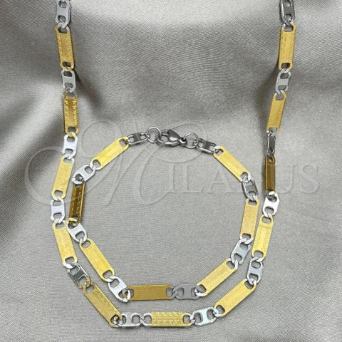 Stainless Steel Necklace and Bracelet, Greek Key Design, Diamond Cutting Finish, Two Tone, 04.113.0041.24