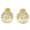 Oro Laminado Stud Earring, Gold Filled Style Tree Design, with White Micro Pave, Polished, Golden Finish, 02.156.0450