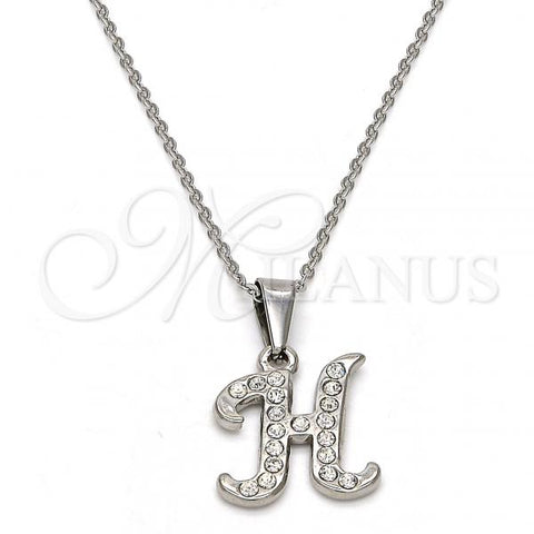 Stainless Steel Pendant Necklace, Initials and Rolo Design, with White Crystal, Polished, Steel Finish, 04.238.0007.1.18