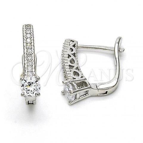 Sterling Silver Huggie Hoop, with White Cubic Zirconia, Polished, Rhodium Finish, 02.286.0011.10