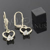 Oro Laminado Dangle Earring, Gold Filled Style Heart and Flower Design, with White Cubic Zirconia, Polished, Golden Finish, 5.070.006