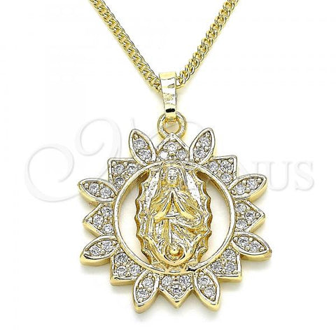 Oro Laminado Pendant Necklace, Gold Filled Style Guadalupe Design, with White Micro Pave, Polished, Golden Finish, 04.284.0036.20