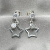 Sterling Silver Long Earring, Star Design, with White Cubic Zirconia, Polished, Silver Finish, 02.401.0059