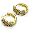 Oro Laminado Huggie Hoop, Gold Filled Style with Garnet and White Micro Pave, Polished, Golden Finish, 02.210.0802.2.15